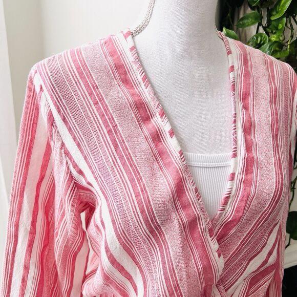 Blue Island Pink & White Candy Striped Cotton Ruffly Flowy Summer Dress Medium - Picture 2 of 9